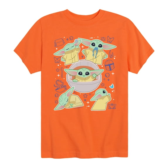 The Mandalorian - Grogu Stickers - Youth Short Sleeve Graphic T-Shirt