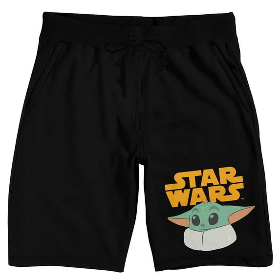 The Mandalorian Grogu With Star Wars Logo Men's Black Sleep Pajama Shorts-XL