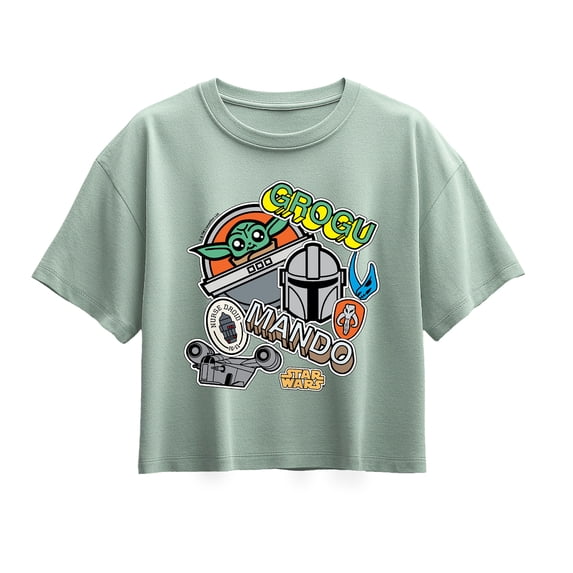 Star Wars - Mando Grogu Stickers - Youth Girls Boxy T-Shirt