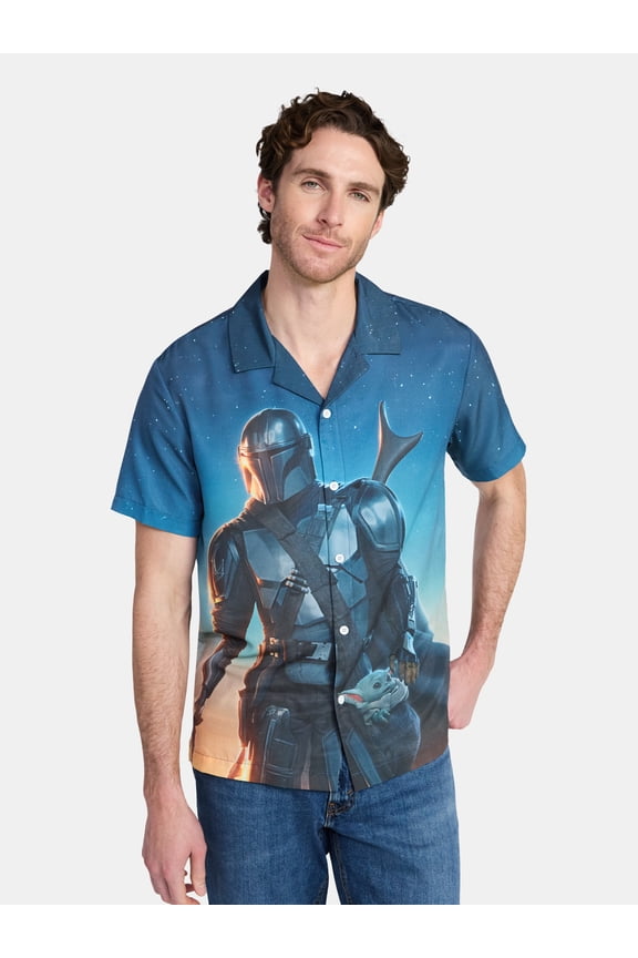 The Mandalorian Men's and Big Men's Mando Landscape Graphic Button-Up Shirt, Sizes S-3XL