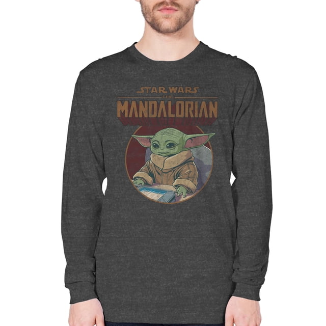 The Mandalorian Men's & Big Mens Baby Yoda Long Sleeve Graphic Tee Shirt Grogu Snacks, Sizes S