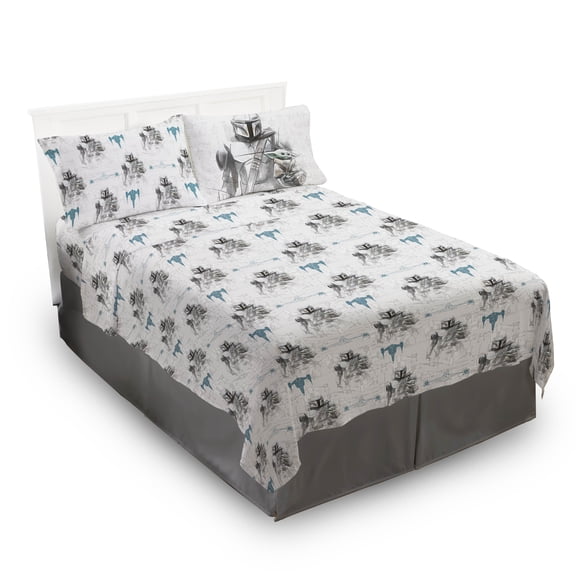 Star Wars Mandalorian Starfighter Kids 4-Piece Sheet Set, White, Disney, Full Size