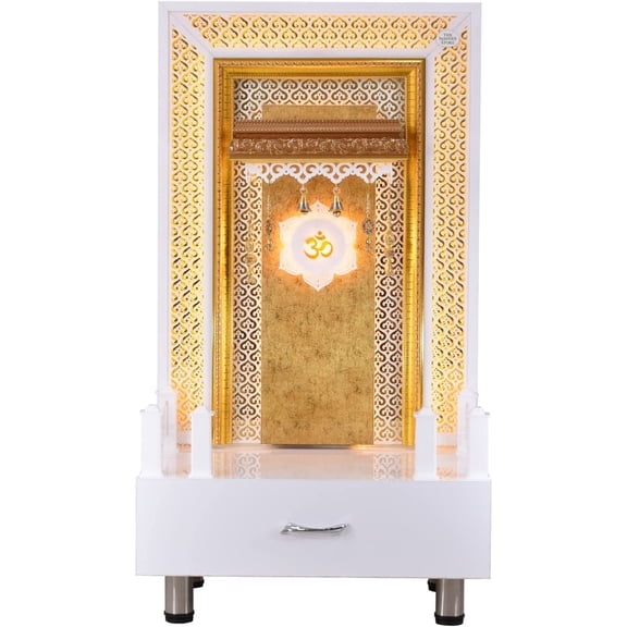 The Mandir Store Wooden Temple / Wooden Home Mandir Glossy Milky White Size L 60 cm x W 40 cm x H 109 cm