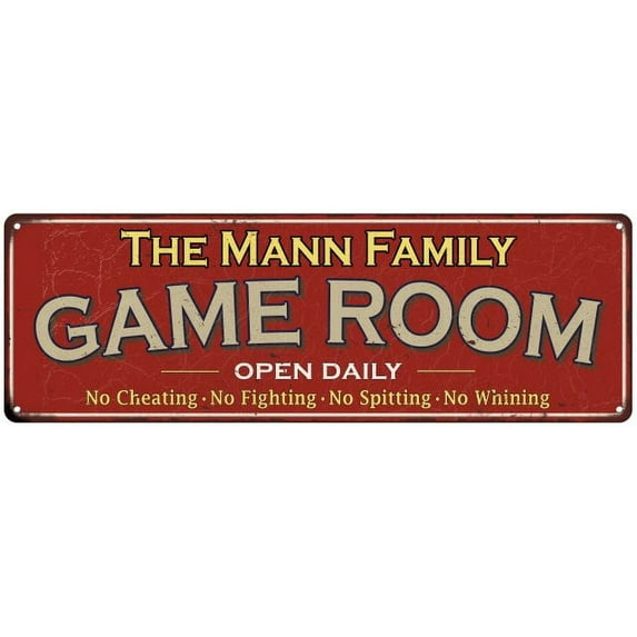 The Mann Family Gift Red Game Room Metal 6x18 Sign 206180038065