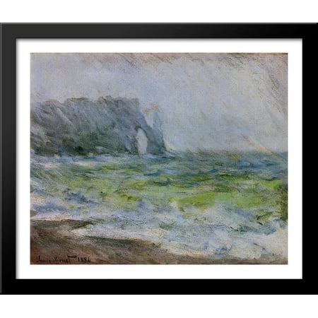 The Manneport, Etretat in the Rain 34x28 Large Black Wood Framed Print Art by Claude Monet
