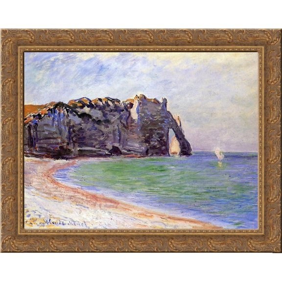 The Manneport, Etretat, the Porte d'Aval 24x20 Gold Ornate Wood Framed Canvas Art by Monet, Claude