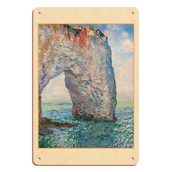 The Manneporte near Étretat France - From an Original Color Painting by Claude Monet c.1886 - 8 x 12 inch Vintage Wood Art Sign