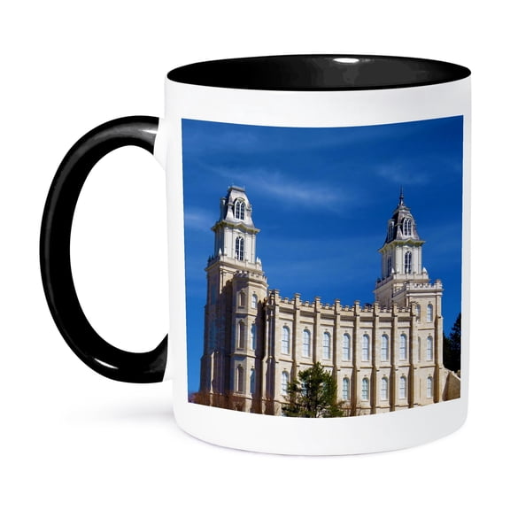 The Manti Utah Lds Temple On A Rich Blue Sky, 15oz Two-Tone Black Mug