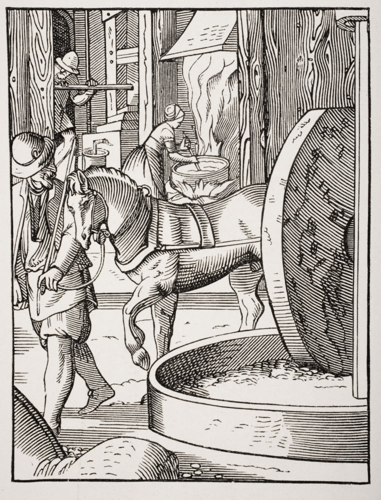 The Manufacture Of Oil 19Th Century Copy Of Work Drawn And Engraved By Jost Amman In 16Th Century Canvas Art - Ken Welsh Design Pics (13 x 17)