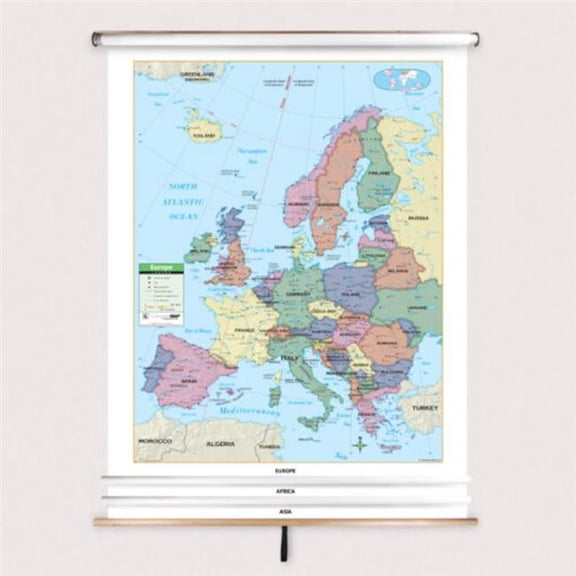 The Map Shop KA-COMBO-3-EHEM-PRMRY-bb3 3-Map Eastern Hemisphere Primary Spring Roller Set with Backboard - 54 x 90 in. Full height