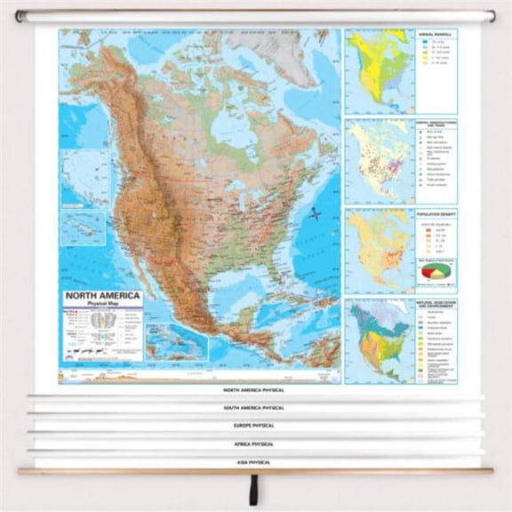 The Map Shop KA-COMBO-5-CONT-ADV-PHYS-sr5 5-Map Advanced Physical Continent Laminated Spring Roller Set, Published 2005 - 63 x 54 in. - Full Height