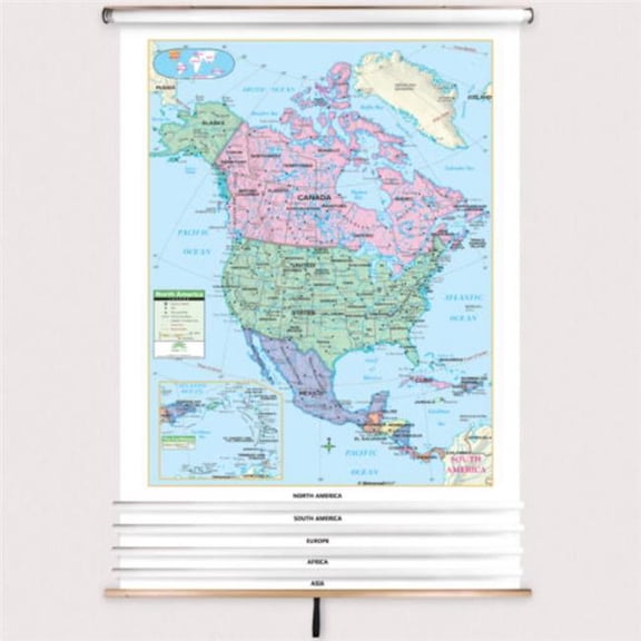 The Map Shop KA-COMBO-5-CONT-PRMRY-sr5 5-Map Primary Continent Laminated Spring Roller Set, Published 2005 - 54 x 94 in. - Full Height