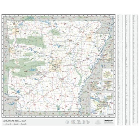 The Map Shop KA-S-AR-WALL-lam-rails-walnut Arkansas State Wall Map, Laminated with Rails - Walnut Molding - Published 2023 - 74 x 52 in.