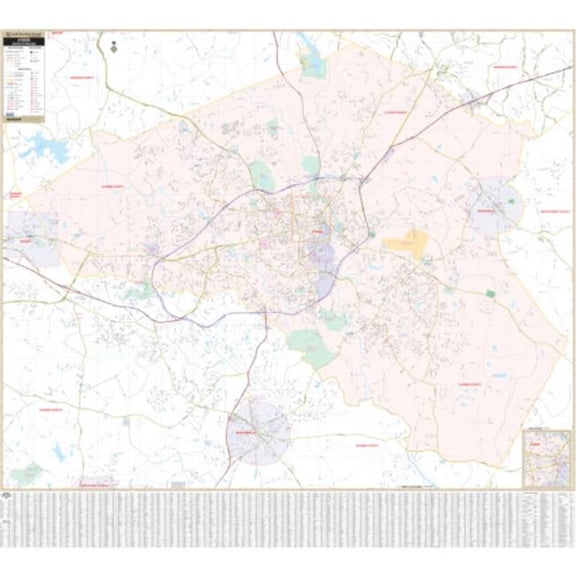 The Map Shop KA-C-GA-ATHENS-lam-rails-black Athens, GA Wall Map, Laminated with Rails - Black Molding - 63 x 57 in.