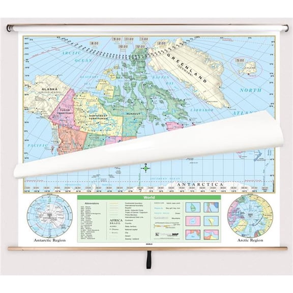The Map Shop KA-COMBO-2-CDW-ESSTL-bb2 Canada & World Essential Spring Roller Set with Backboard - 63 x 54 in. Full height