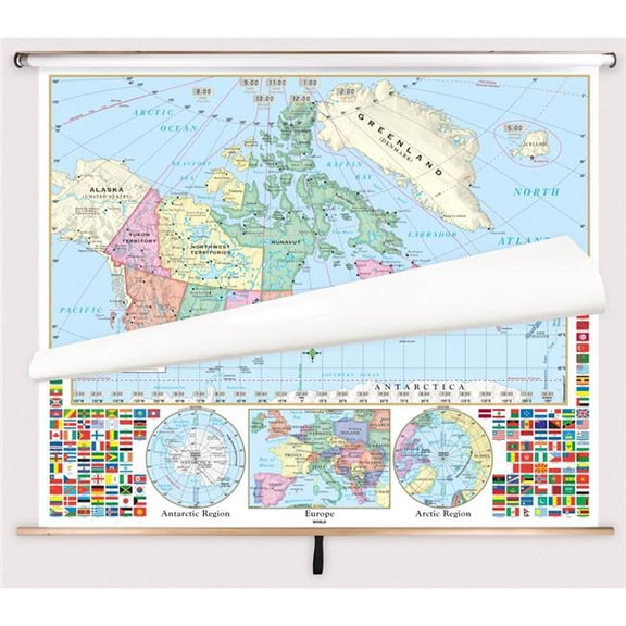 The Map Shop KA-COMBO-2-CDW-PRMRY-bb2 Canada & World Primary Spring Roller Set with Backboard - 63 x 54 in. Full height