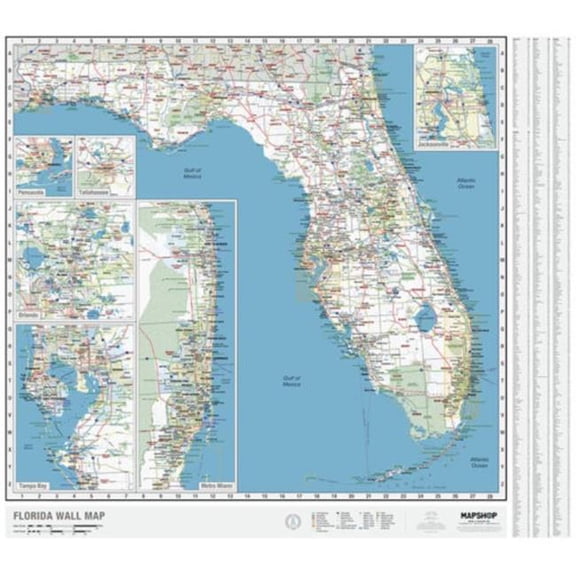 The Map Shop KA-S-FL-WALL-lam-rails-black Florida State Wall Map, Laminated with Rails - Black Molding - Published 2022 - 53.3 x 59.5 in.