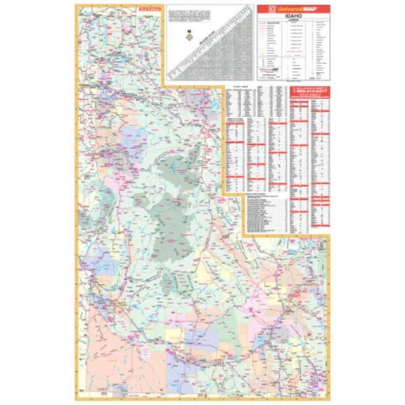 The Map Shop KA-S-ID-WALL-lam-rails-walnut Idaho State Wall Map, Laminated with Rails - Walnut Molding - Published 2005 - 42 x 65 in.