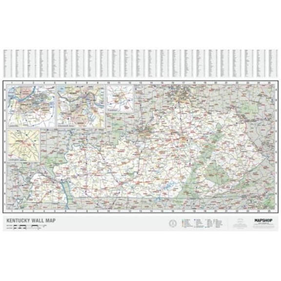 The Map Shop KA-S-KY-WALL-lam-rails-walnut Kentucky State Wall Map, Laminated with Rails - Walnut Molding - Published 2023 - 58.9 x 44.5 in.