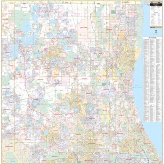The Map Shop KA-C-IL-LAKE-springroller-sr Lake County, IL Wall Map, Laminated - Spring Roller - Published 2011 - 57 x 57.5 in.