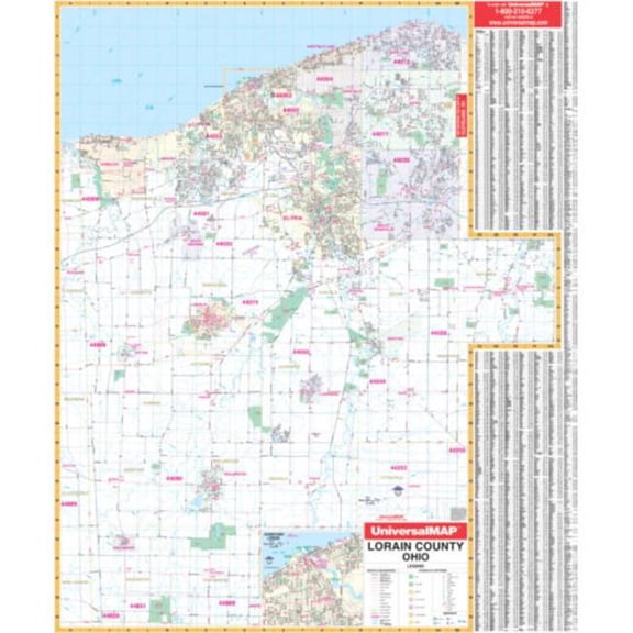 The Map Shop KA-C-OH-LORAIN-lam-rails-black Lorain County, OH Wall Map, Laminated with Rails - Black Molding - 45 x 54 in.