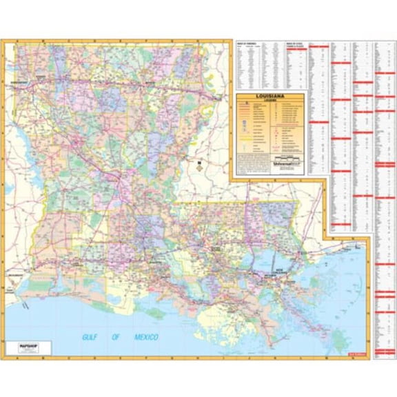The Map Shop KA-S-LA-WALL-springroller-sr Louisiana State Wall Map, Laminated - Spring Roller - Published 2006 - 60 x 50 in.