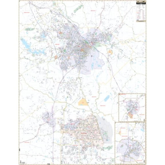 The Map Shop KA-C-GA-MACON-springroller-sr Macon & Warner Robins, GA Wall Map, Laminated - Spring Roller - Published 2012 - 57 x 73.25 in.