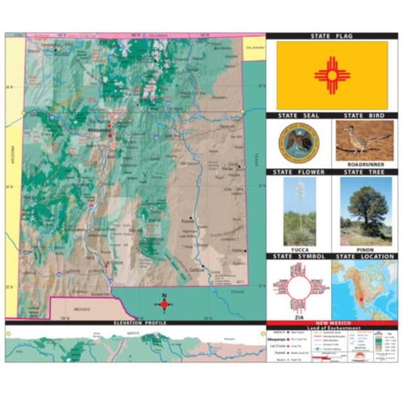 The Map Shop KA-S-NM-PRMRY-lam-rails-walnut Mexico Primary Thematic State Wall Map, Laminated with Rails - Walnut Molding - 63 x 54 in.