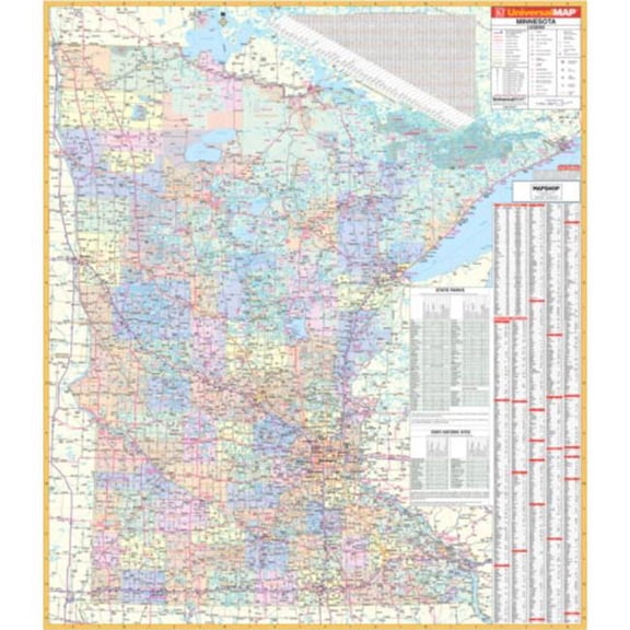The Map Shop KA-S-MN-WALL-lam-rails-black Minnesota State Wall Map, Laminated with Rails - Black Molding - 54 x 62 in.