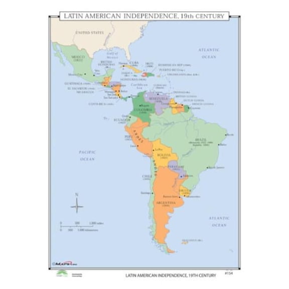 The Map Shop KA-HIST-154-springroller-sr No.154 Latin American Independence, 19th Century Map, Laminated - Spring Roller - Published 2005 - 36 x 49.75 in.