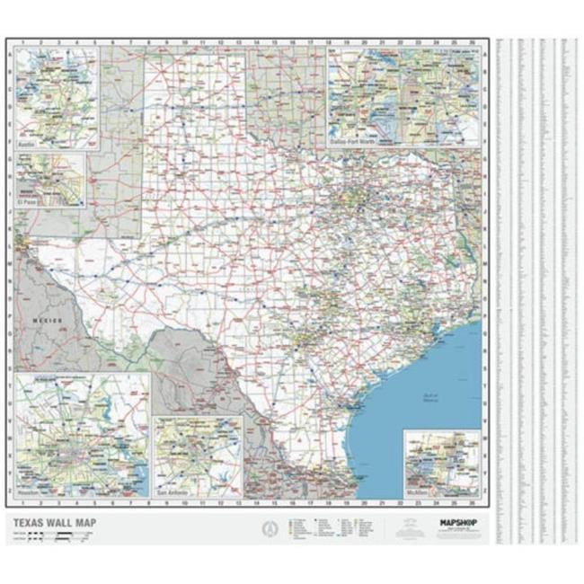 Texas State Wall Map - 34.5 X 24.75 Inch Paper Map With Detailed City Insets & Roadways, Shaded Relief Topography