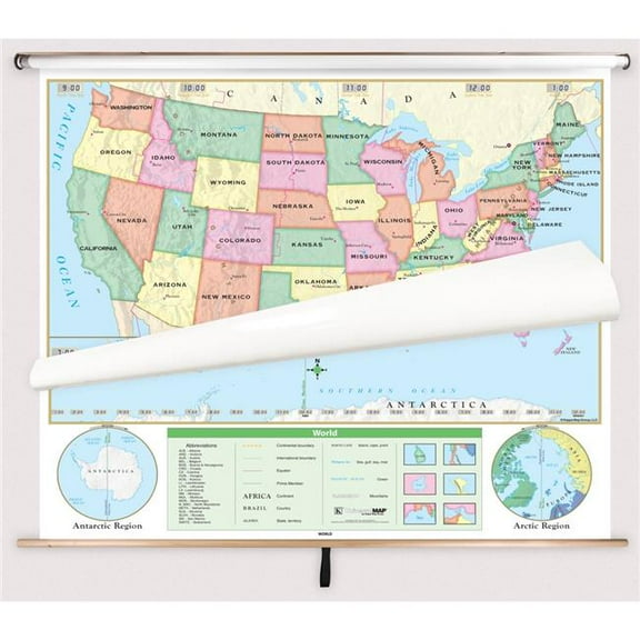 The Map Shop KA-COMBO-2-USW-BGR-sr2 United States & World Beginner Spring Roller Set - 63 x 54 in. Full Height