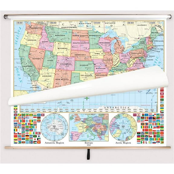 The Map Shop KA-COMBO-2-USW-PRMRY-sr2 United States & World Primary Spring Roller Set - 63 x 54 in. Full Height
