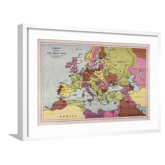 Art.com The Map of Europe after World War One Art Print, White Frame Wall Art, 29" x 21"