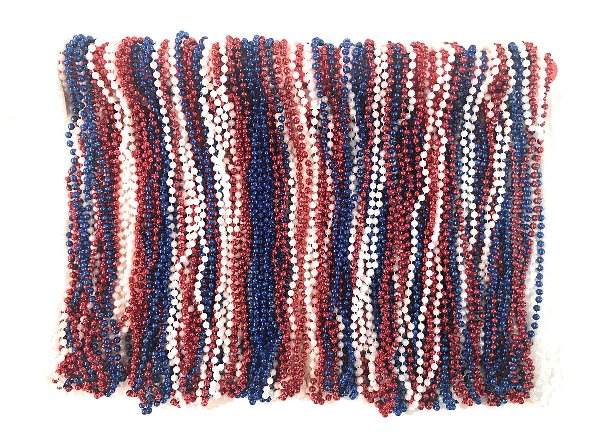 THE MARDI GRAS KREWE - 33" 7mm Red, White, and Blue Beads, 10 Dozen 120 Necklaces  Perfect for Mardi Gras, Patriotic Events, and Independence Day Celebrations