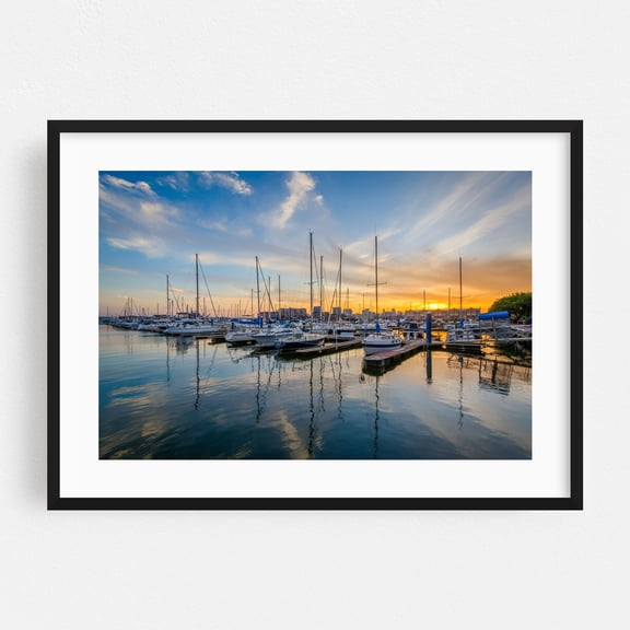 The Marina - Baltimore Maryland Photography Harbor Sunset Boat Coastal Scenic Black Framed Wall Art Print 5 x 7 inches