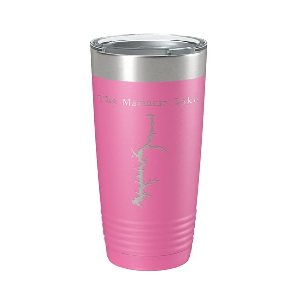 The Mariners' Lake Map Tumbler Travel Mug Insulated Laser Engraved Coffee Cup Virginia 20 oz Pink