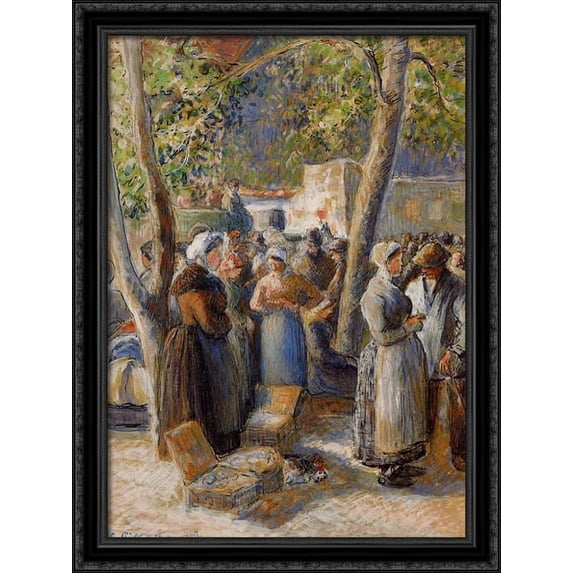 The Market in Gisors 28x36 Large Black Ornate Wood Framed Canvas Art by Camille Pissarro