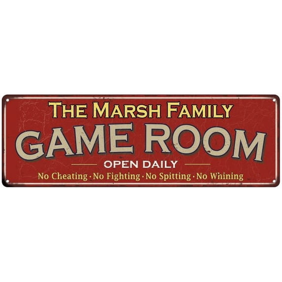 The Marsh Family Gift Red Game Room Metal 6x18 Sign 206180038254