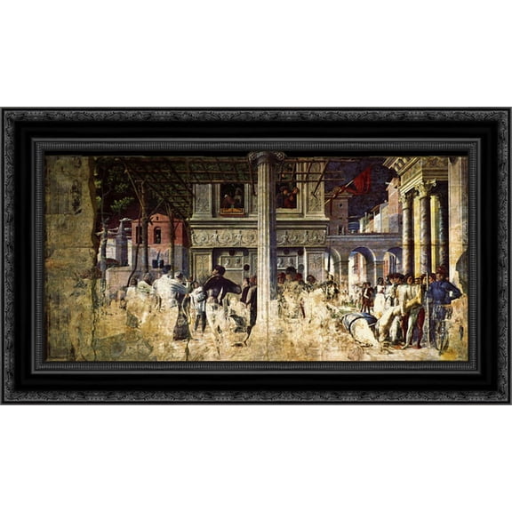 The Martyrdom and transporting the body of Saint Christopher 24x16 Black Ornate Wood Framed Canvas Art by Mantegna, Andrea