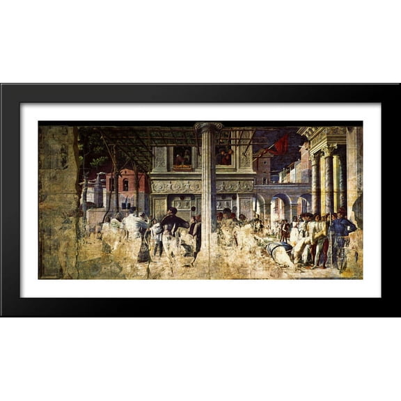 The Martyrdom and transporting the body of Saint Christopher 40x22 Large Black Wood Framed Print Art by Andrea Mantegna