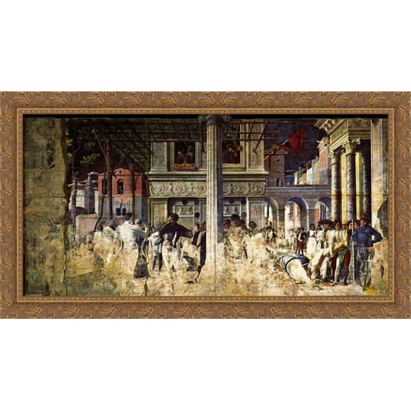 The Martyrdom and transporting the body of Saint Christopher 40x22 Large Gold Ornate Wood Framed Canvas Art by Andrea Mantegna