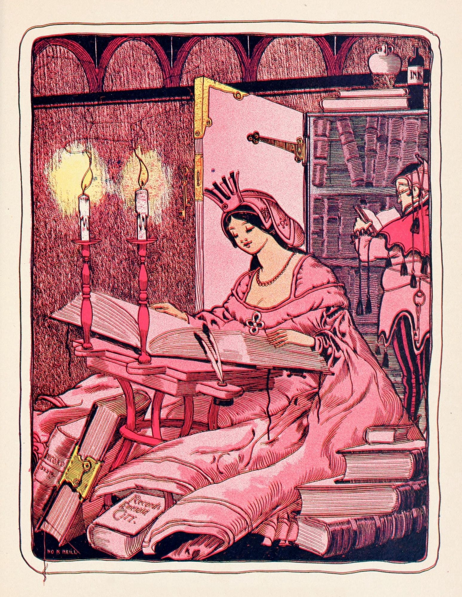 The Marvelous Land of Oz 1904 Glinda searches the records Canvas Art - John R Neill (18 x 24)