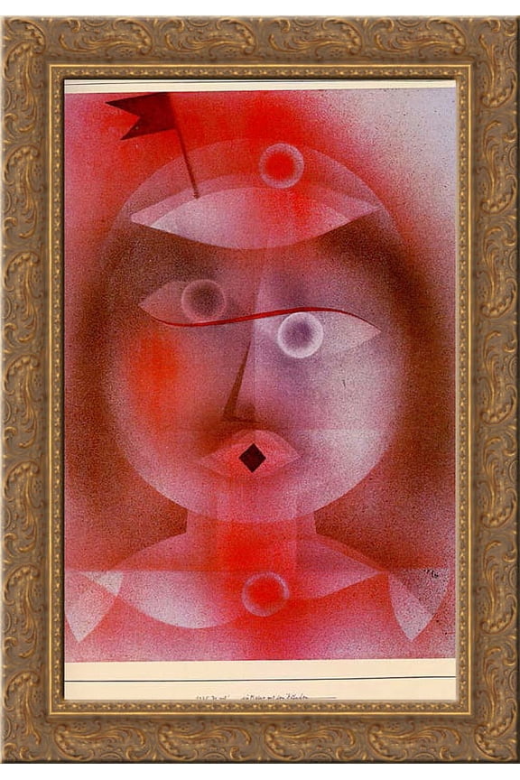 The Mask with the Little Flag 24x18 Gold Ornate Wood Framed Canvas Art by Paul Klee