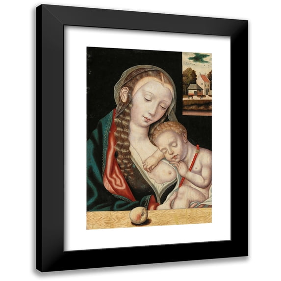 The Master of the Parrot 13x18 Black Modern Framed Museum Art Print Titled - The Virgin and Child Seated Before a Ledge