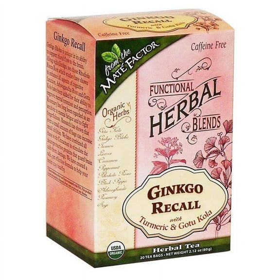 The Mate Factor Organic Ginkgo Recall With Turmeric and Gotu Kola Herbal Tea, 20 Ea