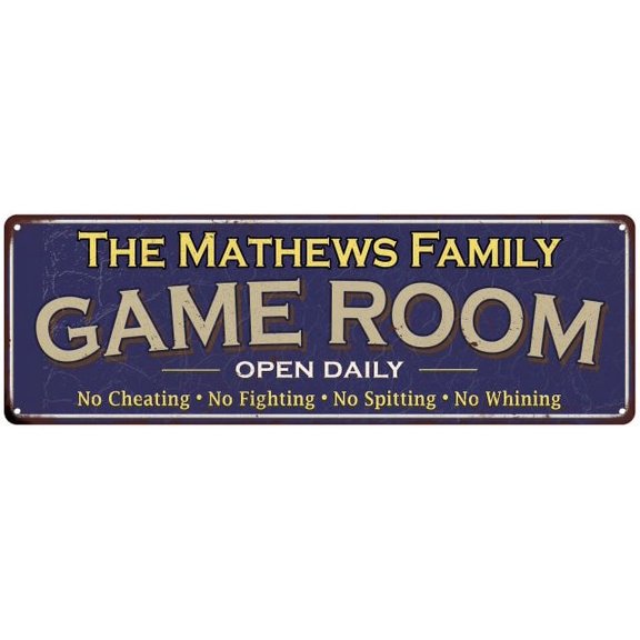 The Mathews Family Blue Game Room Metal 6x18 Sign 106180037752