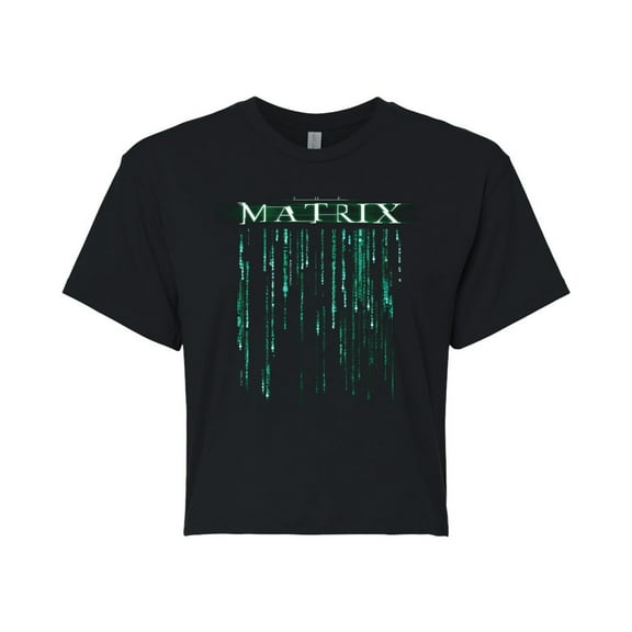 The Matrix - Logo Falling Code - Junior's Cropped Graphic T-Shirt
