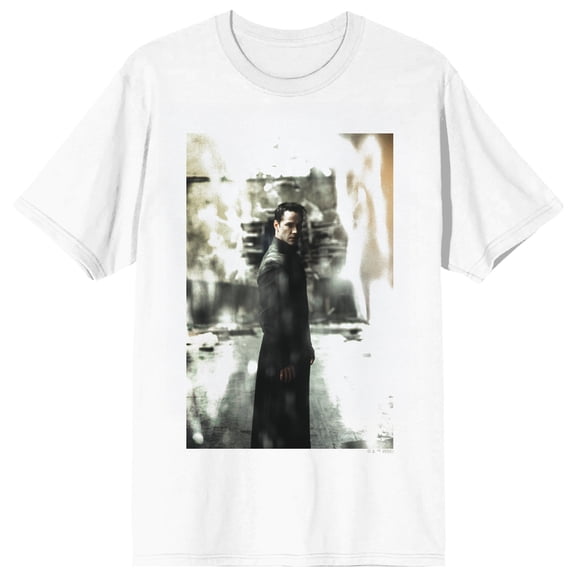The Matrix Neo Cracked Glass on White Adult T-Shirt-Large