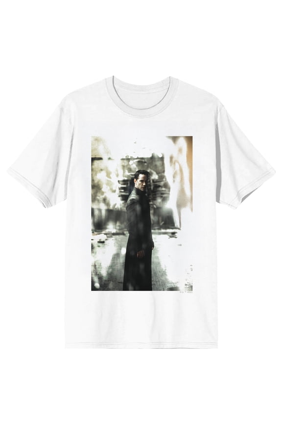 The Matrix Neo Cracked Glass on White Adult T-Shirt-Large